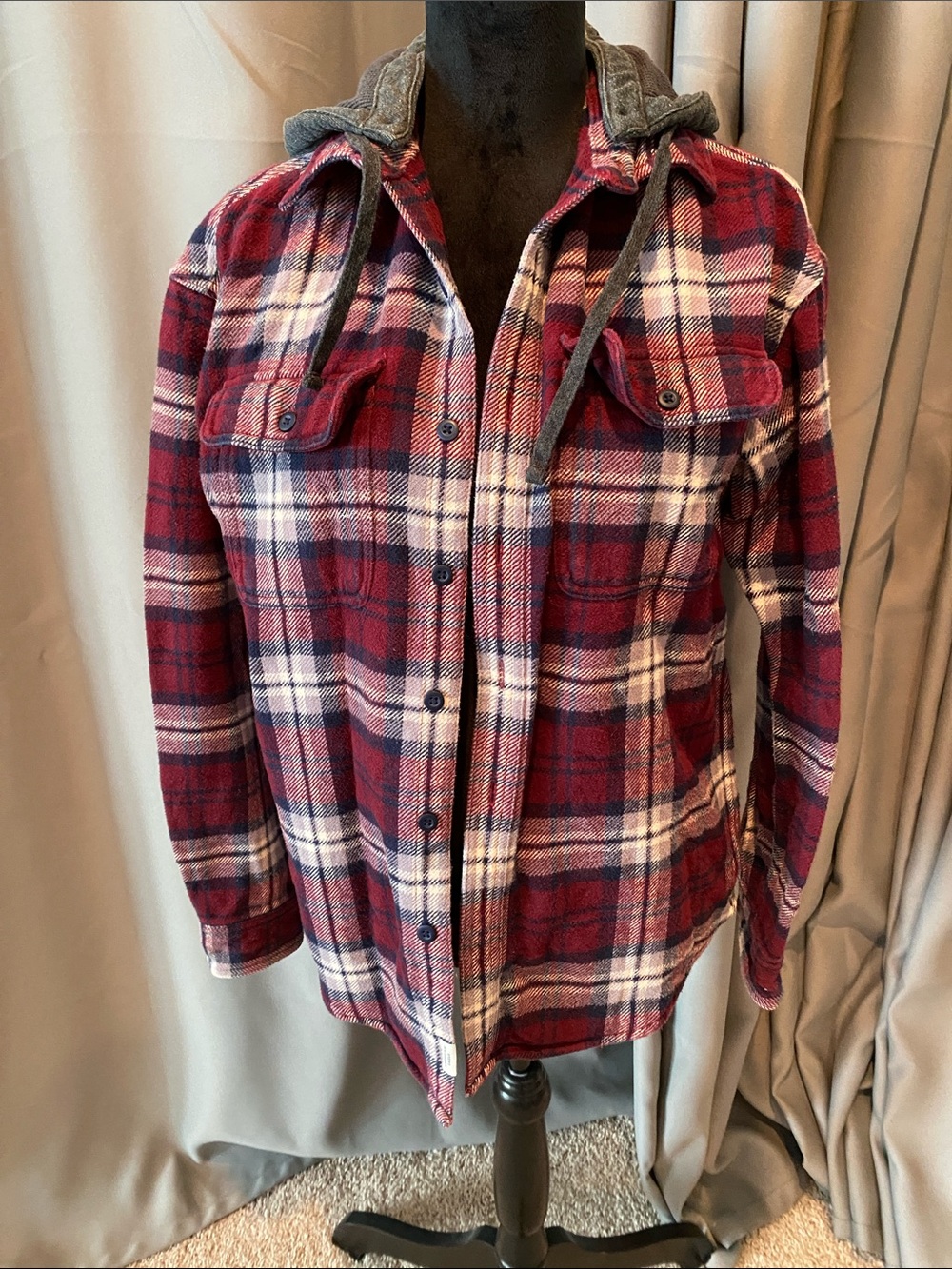 American Eagle Outfitters Red/burgundy  Plaid Hooded Utility Jacket